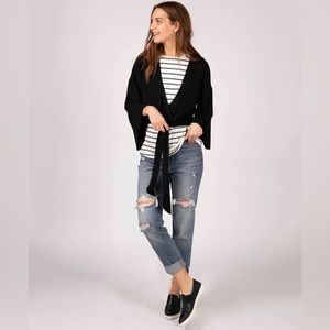 🆕👘 NEW Agnes & Dora Black Kimono Tie Top Wide Long Sleeves & Ruched Edge XL